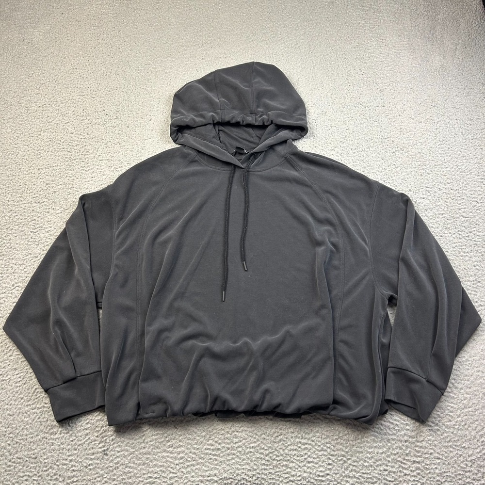Athleta Seasoft Bubble Hem Hoodie Black Cropped Modal Sweatshirt Women XL